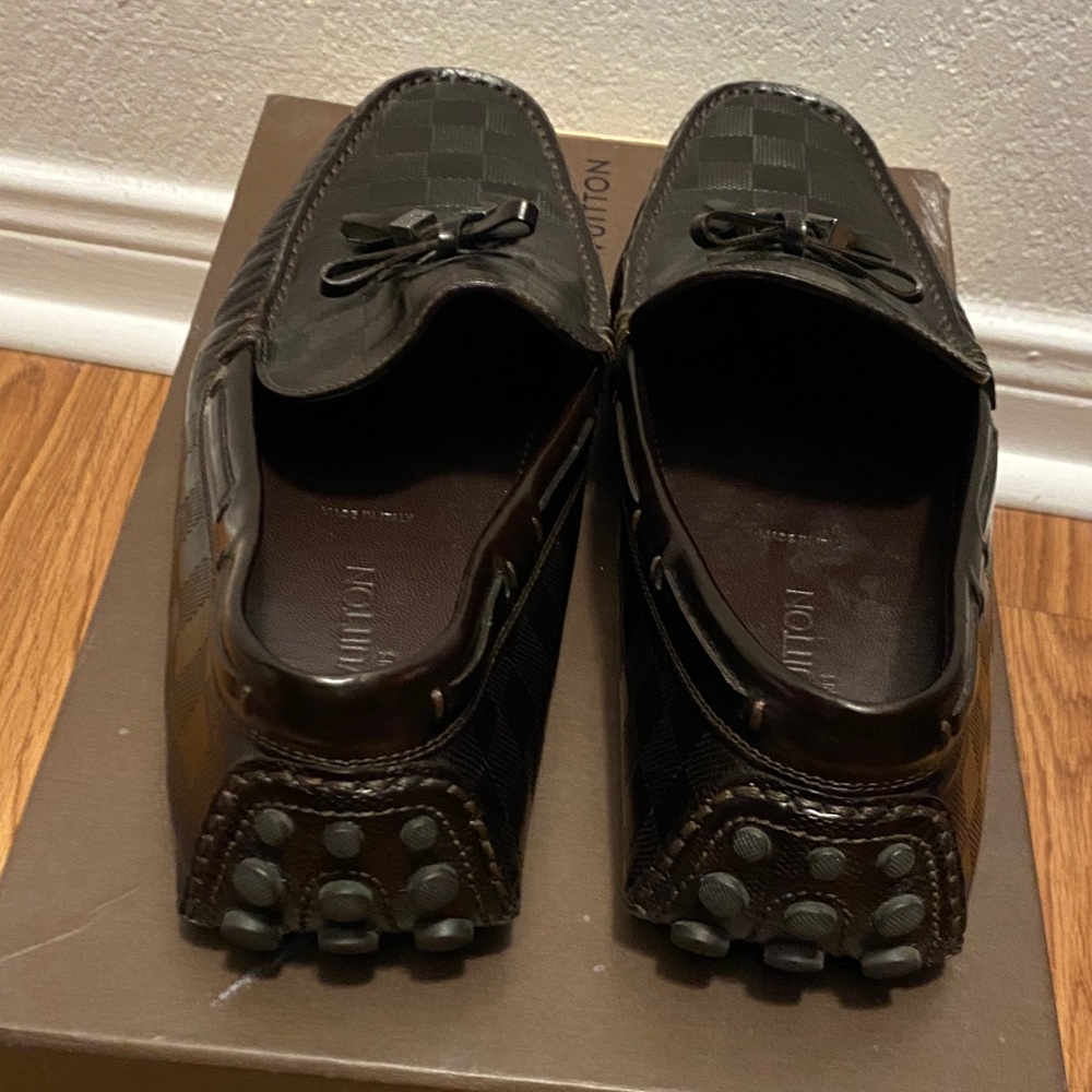 Authentic Louis Vuitton Men's Dark Brown Checkered Loafers - Picture 3 of 6